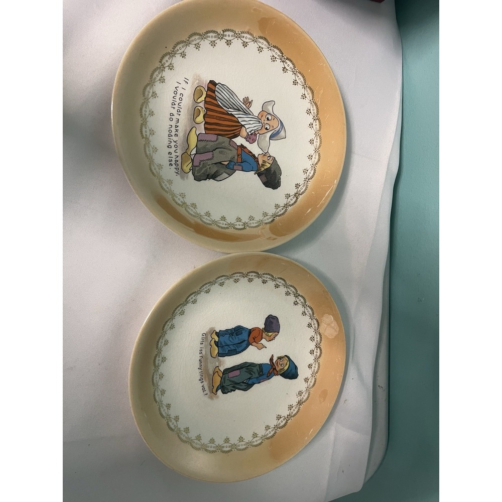 D.E. McNIcol Plate Pottery Co., USA Blue Lustre Collectible Dutch Humor Set